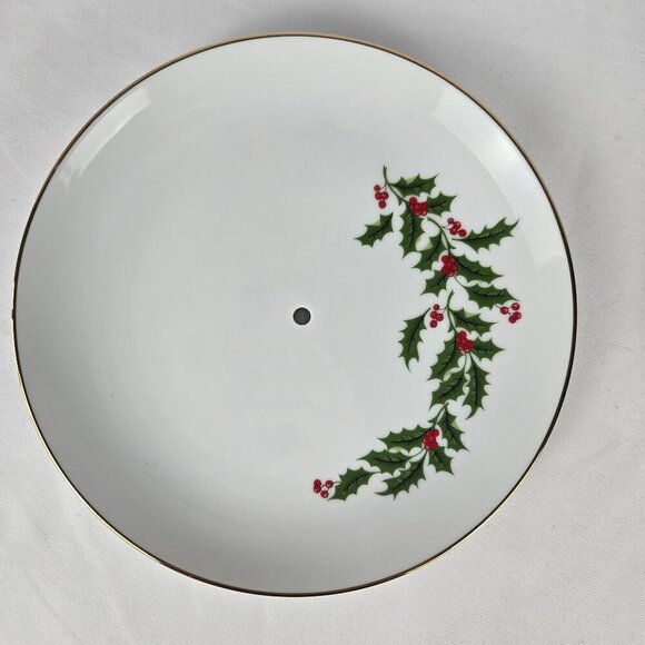 All The Trimmings 2 Tiered Tidbit Server Holly Leaves & Berries Gold Trimmed Vtg - Picture 4 of 11